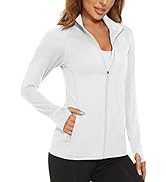 MAGCOMSEN Women's UPF 50+ Lightweight Athletic Jacket Sun Protection Full Zip Long Sleeve Shirts ...