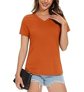 MAGCOMSEN Women's Cotton T Shirt V-Neck Short Sleeve Shirt Classic-Fit Casual Breathable Tee Summ...