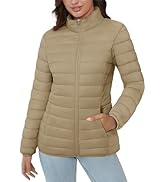 MAGCOMSEN Women's Puffer Jacket Lightweight Quilted Padded 4 Pockets Zip-up Stand-collar Winter F...