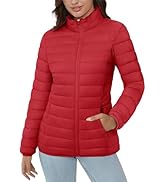 MAGCOMSEN Women's Puffer Jacket Lightweight Quilted Padded 4 Pockets Zip-up Stand-collar Winter F...