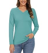 MAGCOMSEN Women's Long Sleeve V Neck T Shirts Cotton Basic Tee Shirts Soft Solid Cassic Breathabl...
