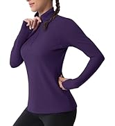 MAGCOMSEN Womens Quarter Zip Long Sleeve Workout Shirts Running Pullover Thumb Holes Slim Fit Tra...