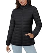 MAGCOMSEN Women's Puffer Jacket Lightweight Quilted Padded 4 Pockets Zip-up Stand-collar Winter F...