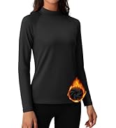 MAGCOMSEN Women's Thermal Shirts Mock Turtleneck Fleece Lined Long Sleeve Workout Underwear Base ...