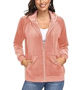 MAGCOMSEN Women's Velour Hooded Jacket Long Sleeve Full Zip Outerwear Soft Warm Velvet Jacket wit...