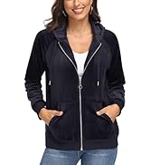 MAGCOMSEN Women's Velour Hooded Jacket Long Sleeve Full Zip Outerwear Soft Warm Velvet Jacket wit...