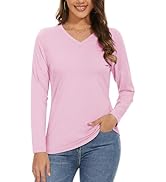 MAGCOMSEN Women's Long Sleeve V Neck T Shirts Cotton Basic Tee Shirts Soft Solid Cassic Breathabl...