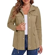 MAGCOMSEN Women's Utility Jackets Lightweight Anorak Drawstring Waist Zip Up Field Military Casua...