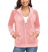 MAGCOMSEN Women's Velour Hooded Jacket Long Sleeve Full Zip Outerwear Soft Warm Velvet Jacket wit...