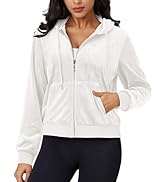 MAGCOMSEN Women's Velour Crop Hoodie Jacket Long Sleeve Zip Up Tops Soft Casual Velvet Jacket wit...