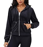 MAGCOMSEN Women's Velour Crop Hoodie Jacket Long Sleeve Zip Up Tops Soft Casual Velvet Jacket wit...