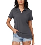 MAGCOMSEN Women's Polo Shirts V-Neck Cotton Short Sleeve Tops Collared Golf Shirt Wicking Lightwe...