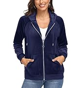 MAGCOMSEN Women's Velour Hooded Jacket Long Sleeve Full Zip Outerwear Soft Warm Velvet Jacket wit...