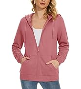 MAGCOMSEN Women's Fleece Lined Zip Up Hoodies Casual Hooded Jacket Workout Full Zip Sweatshirts P...